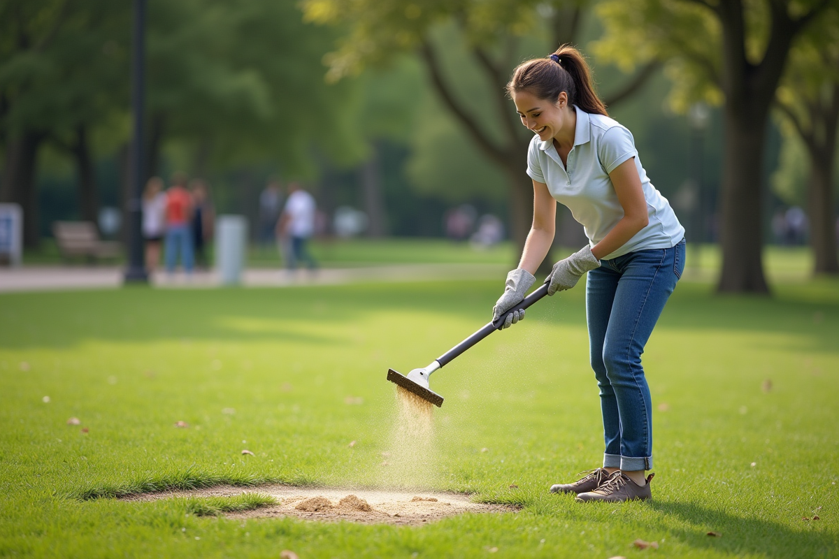 Jeune femme étalant des granulés d