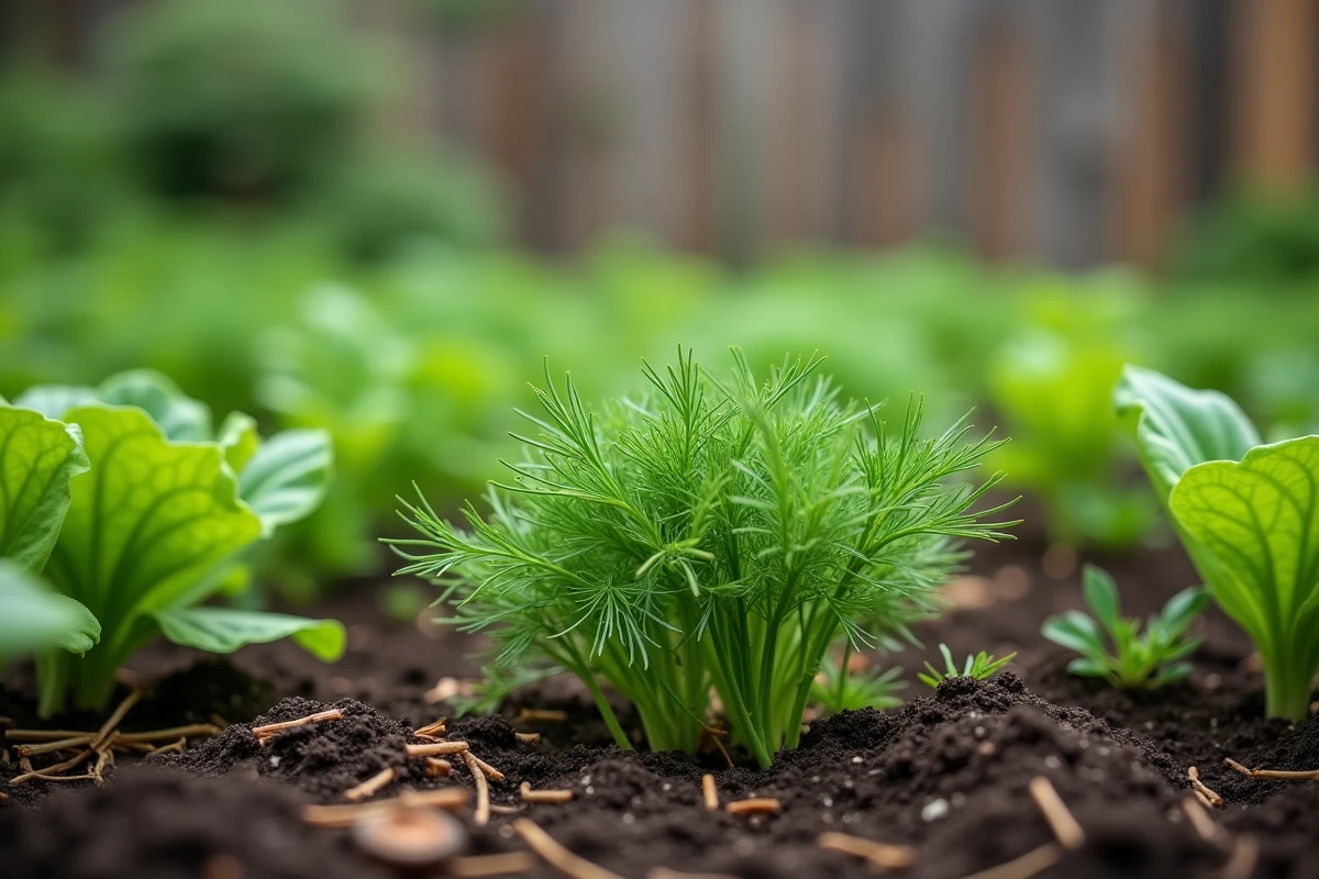 Jeunes plants de tomates et menthe dans un jardin bio