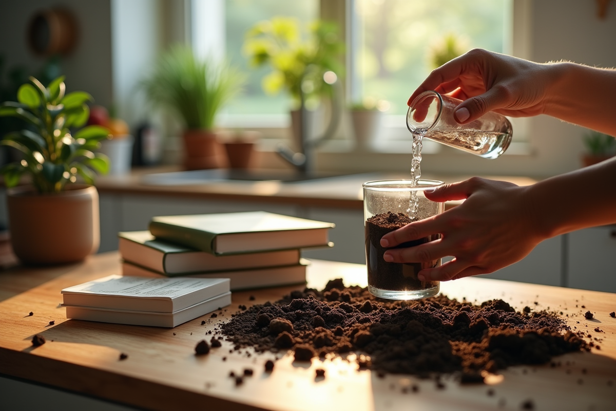 Mains effectuant un test de sol dans une cuisine moderne